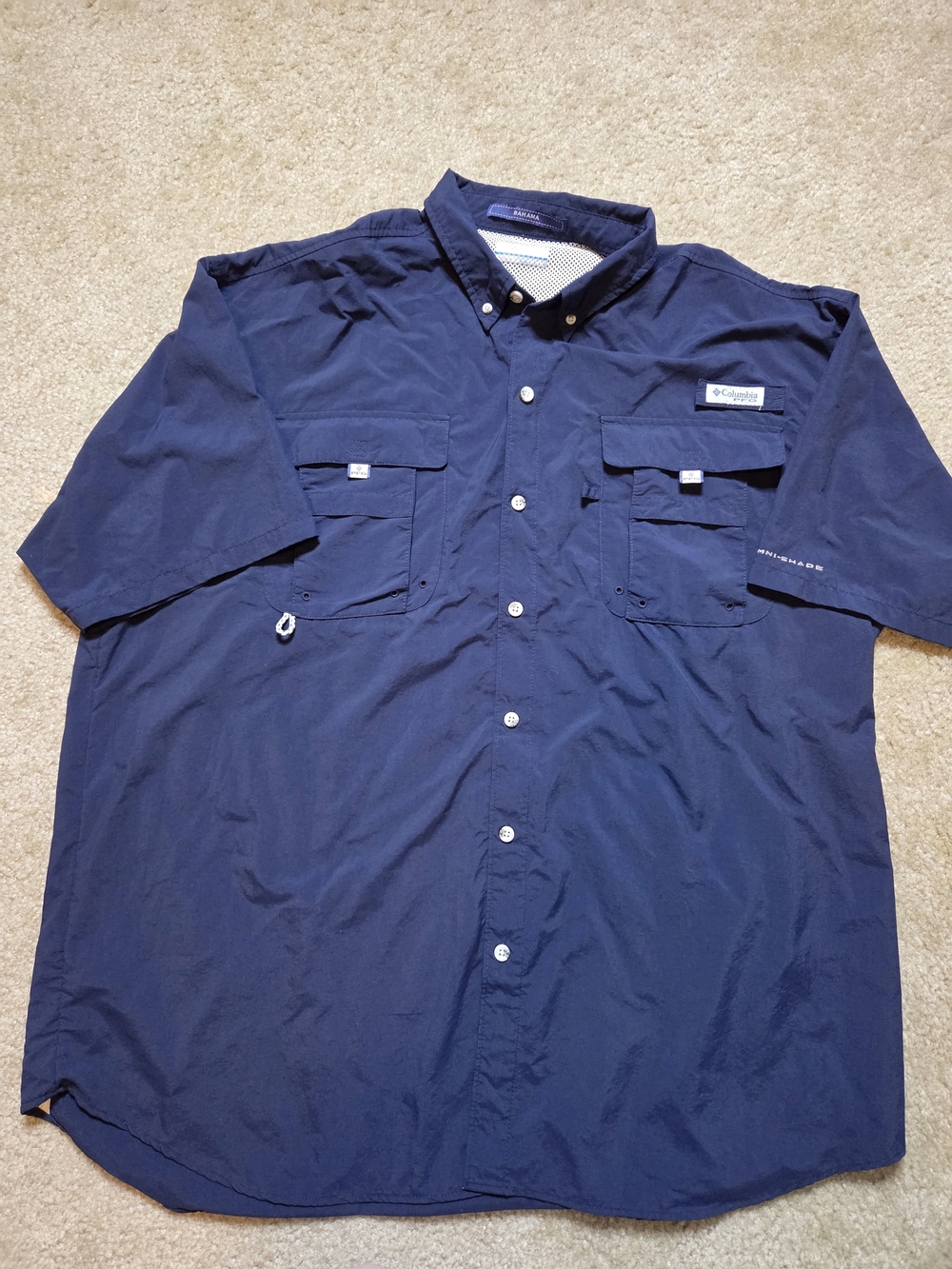 Columbia PFG Bahama Omni Shade 2XT Blue Short-Sleeve Button-Down Fishing Shirt